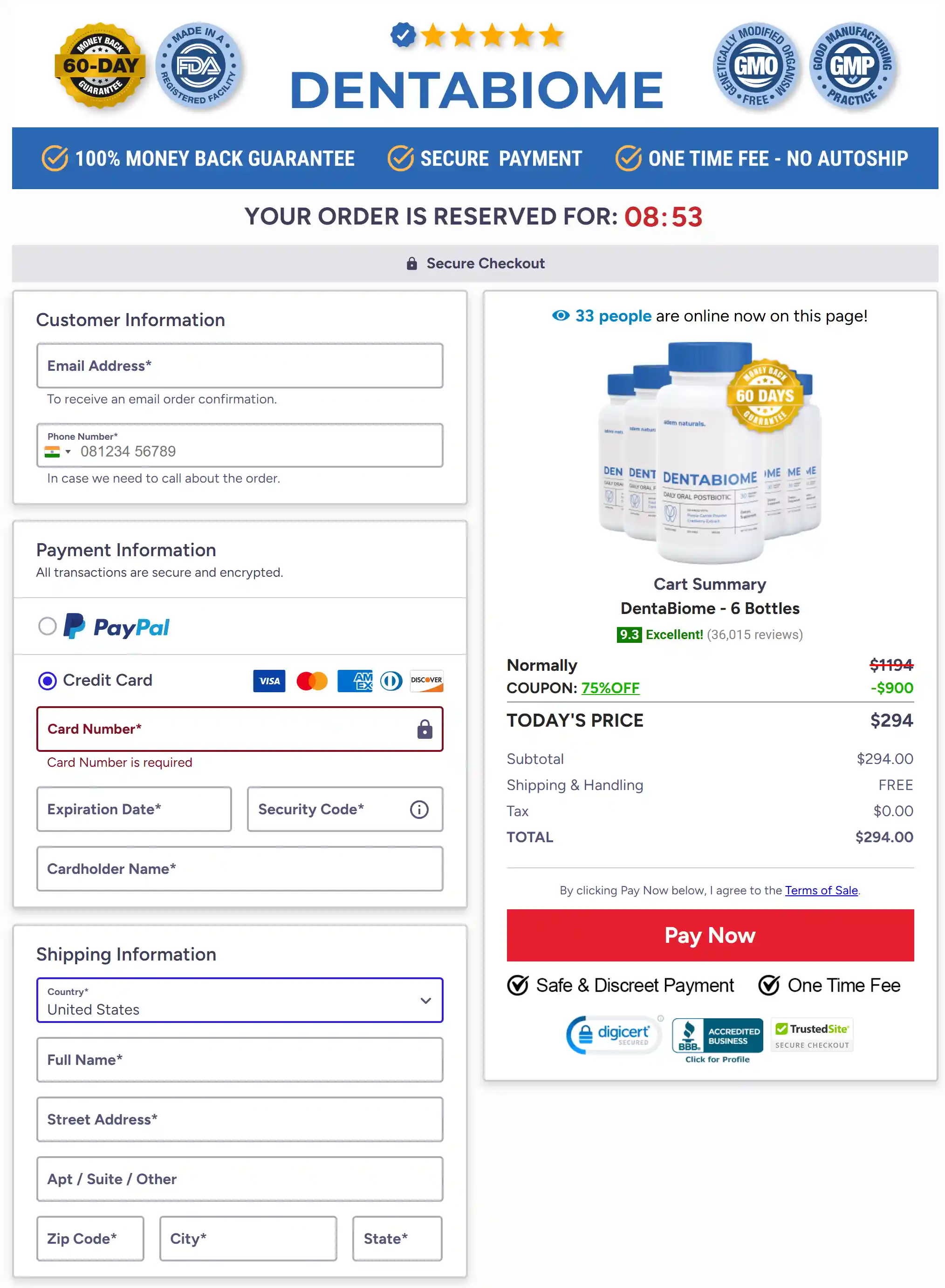 DentaBiome checkout page